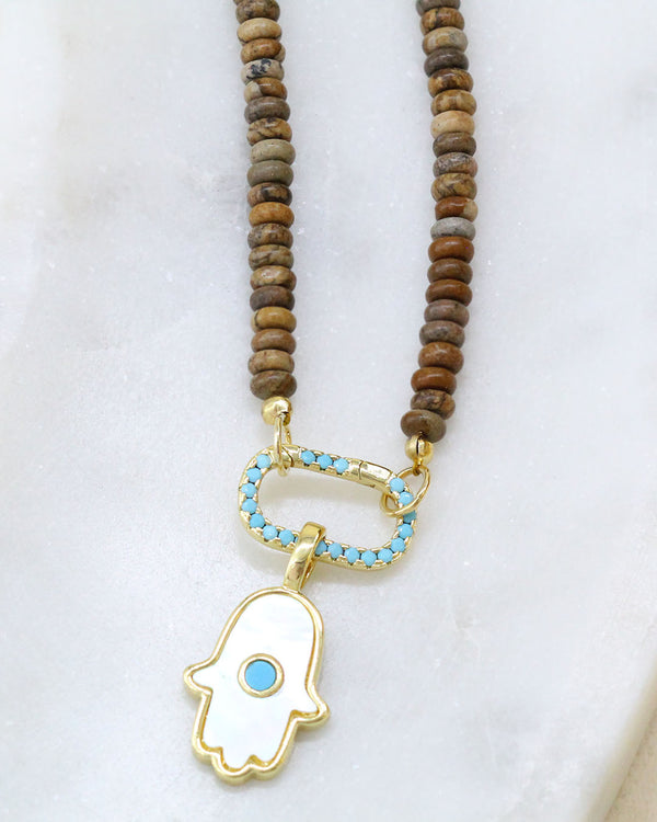 Collar Piedras Hamsa madre perla