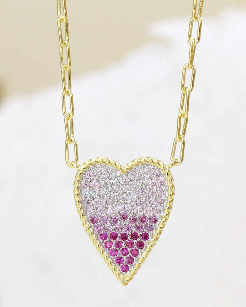 Collar Corazon degradado zirconias rosa