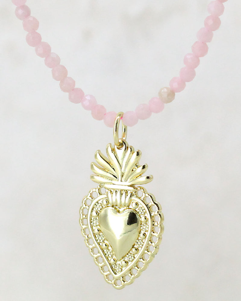 Collar Corazón piedras rosa