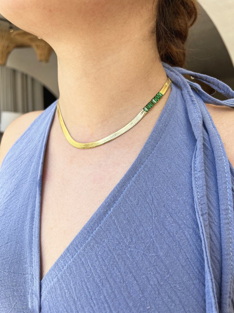 Collar Plano Zirconia verde